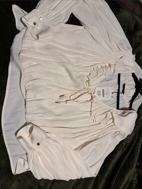 Zara Cream Ruffle Tie-Neck Blouse